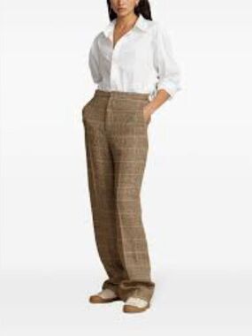 Lauren Ralph Lauren Brown Checkered Houndstooth Wool CAmeron Trouser Pants Sz 4